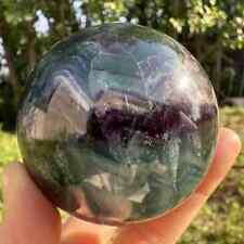 370g Natural Feather Fluorite Quartz Sphere Crystal Ball Reiki Healing Decor picture