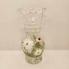 Handpainted Glass Vase Daisies and Ladybugs 7