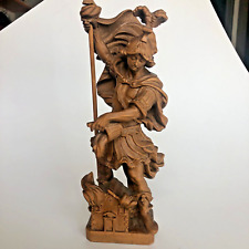 Carved St. Florian Linden Sculpture Firefighters Patron Inscribed Munich 10 1/4