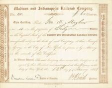 Madison and Indianapolis Railroad - 1856-61 dated Indiana Railway Stock Certific picture