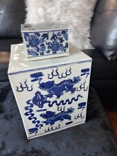 Large Chinese blue and white porcelain lidded Tea canister 14 1/2 inches high￼ picture