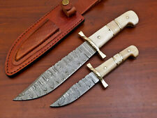 Rody Stan 2 PCS SET HAND MADE DAMASCUS STEEL BLADE HUNTING KNIFE SKINNING KNIFE picture