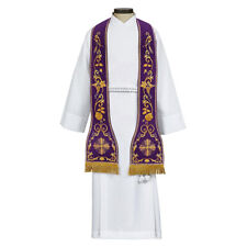 Roman Style Overlay Stole Embroidery Byzantium Collection 8.5 In x 92 In Purple picture
