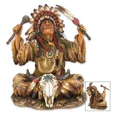 Native American Chief Polyresin Sculpture, Expertly Detailed, Colorful Accents picture