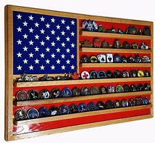 American Flag Challege Coin Display Made from Oak and Birch Hardwood 70-100 Coin picture