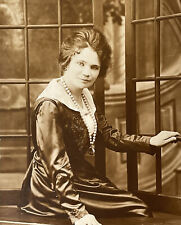 RPPC Portrait 1900s Detroit Michigan - Elegant Lady with Pearls Postcard picture