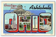 c1940 Greetings From Exterior Ashtabula Ohio OH Big Letters Multiview Postcard picture