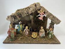 Vintage Rustic Creche NATIVITY - BARK CORK Moss Wood Wooden CHRISTMAS ITALY RARE picture
