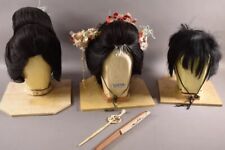 Collection of 3 Vintage Traditional Japanese Wedding Wigs with Original Cases picture