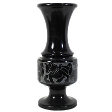 Black Etched Vase Marble Stone Horse Scene 6