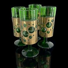 Felipe Derflingher caged glass MCM Brutalist Style Goblets 2 Pair Emerald Green picture