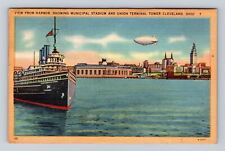 Cleveland OH-Ohio, Harbor, Municipal Stadium, Antique Vintage c1949 Postcard picture