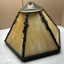 VINTAGE ART DECO METAL AND SLAG GLASS 6 SIDED LAMP- ESTATE FIND picture
