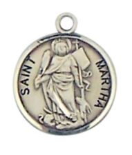 Patron Saint St Martha 7/8 Inch Sterling Silver Medal on Rhodium Plated Chain picture