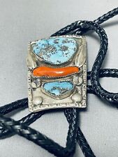 AMAZING VINTAGE ZUNI GODBER TURQUOISE STERLING SILVER BOLO picture