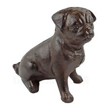 Cast Iron Pug Dog Figurine Statue Doorstop Rustic Brown Finish 4.5 inch Tall picture