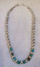 Navajo Indian Sterling Silver Bench Beads Turquoise Stone Heishi Beads Necklace picture