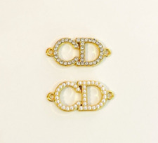 Dior Gold Metal Button Pendant Rhinestone & Pearl CD Zipperpull | Bundle of 2 picture