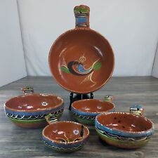 Vintage Handcrafted Red Clay Pottery Nesting Bowls With Handles Made in Mexico picture