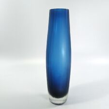 Vintage Elegant Swedish Midnight Blue Art Glass 11” Vase Matte Paneled Finish picture