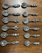 Vtg RARE Franklin Mint Best Loved Stories of Childhood 12 Pewter Spoons picture