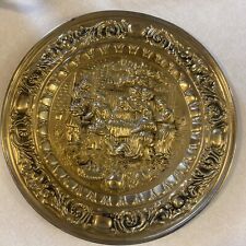 Vintage 17.25” Made in England Embossed Circular Copper Wall Plate Dish “Tavern” picture