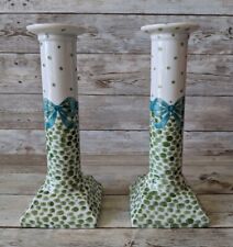 Vintage Polka Dots And Bows Porcelain Candlesticks Hand Painted In USA picture