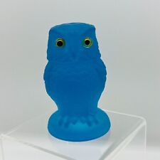 Blue satin glass owl glass eyes owl papeweight owl figurine no signature picture