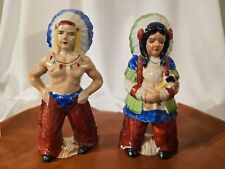 Occupied Japan vintage Porcelain Indian Chief & Squaw Figurines picture