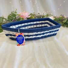 Hello Summer Ciroa Wicker Nautical Boat Serving Basket Blue White New picture