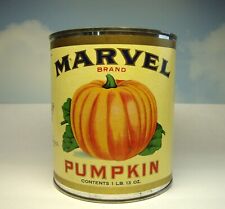 Vintage Tin Can with Paper Label Marvel Brand Pumpkin picture