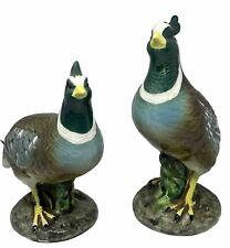 VINTAGE JAPAN ISCO PAIR OF QUAIL PORCELAIN FIGURINES TEAL/GREEN/GRAY picture