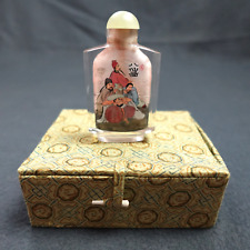 VTG Chinese Inside Painted Lead Crystal Snuff Bottle 8 Men Scholars or Taoists picture
