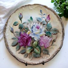 Vtg Vibrant Hand Painted Cabbage Roses Cabinet Plate Artist Signed Ricki picture