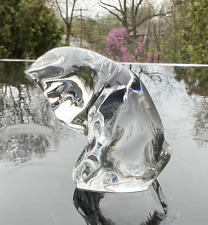 Lovely Signed Baccarat Crystal Sitting Cat Licking Paw 2