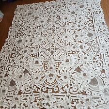 Opulent Vintage Cream Beige Needlelace French Cutwork Lace Tablecloth 68x86 Item picture