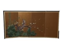 Signed Japanese Large 4 Panel Folding Screen Byobu Hand Painted 36”x71” picture