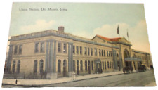 1920's DES MOINES UNION STATION UNUSED POST CARD WABASH CB&Q CGW MILWAUKEE ROAD picture