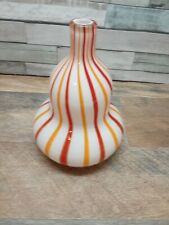 Vintage Murano Cased Glass Gord Vase in  Vertical Stripes Orange-Red Pattern picture
