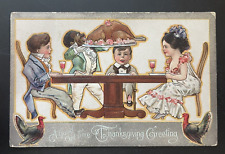 Antique 1910 Thanksgiving Postcard #10 A Good Old Time Embossed Lithograph Rare picture