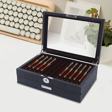 23 Slots Pen Display Case Vintage Pens Wooden Storage Organizer Box w/Lock Black picture