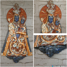 Vintage large  1950 Flemish ceramic Wall madonna plaque angel marked rare picture