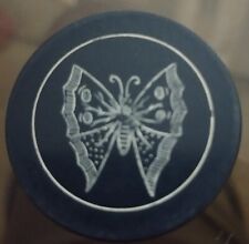 VINTAGE ENGRAVED DOUBLE SIDED CLAY POKER CHIP BLUE / WHITE BUTTERFLY 1930'S  picture