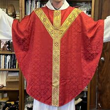 Red Milano Gothic Style Almy Priest's Chasuble, Stole, Veil, and Burse Set picture