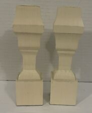 Vintage Pair Wooden Square Taper Candleholders Cream Distressed 6 1/4”H x 1 3/4” picture