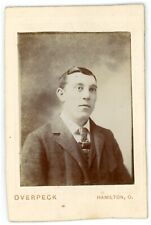 Antique CDV Circa 1880s Overpeck Handsome Young in Man Suit & Tie Hamilton, OH picture