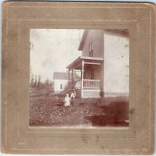 c1890s Autumn Outdoors Cute Baby Siblings Cabinet Card Photo Adorable House 1H picture