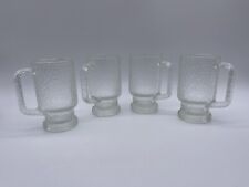 VTG Set/4 Indiana Glass Clear CRYSTAL ICE  Handled Beer Mugs Footed Texture 16oz picture