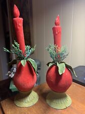 Vintage 1950s Flocked Apple And Pear Candles picture