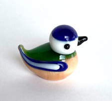 Miniature Mini Glass Bird Figurine Blue Green & Tan Bird 1 1/8